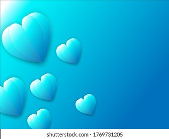Blue paper heart on blue background.Vector symbols of love in shape of heart for Happy Father's, Mother's, Valentine's Day, birthday greeting card design.