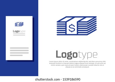 Blue Paper money american dollars cash icon isolated on white background. Money banknotes stack with dollar icon. Bill currency. Logo design template element. Vector Illustration