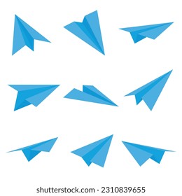 blue paper origami airplane isolated on white