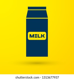 Blue Paper package for milk icon isolated on yellow background. Milk packet sign. Vector Illustration