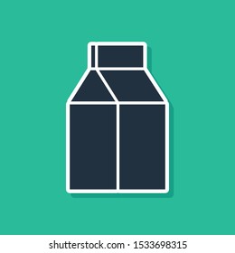 Blue Paper package for milk icon isolated on green background. Milk packet sign.  Vector Illustration