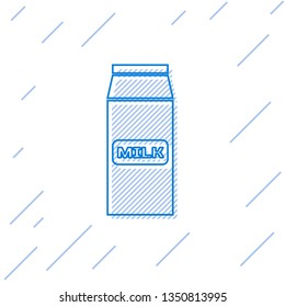 Blue Paper package for milk line icon isolated on white background. Milk packet sign. Vector Illustration