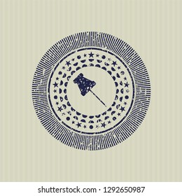 Blue paper pin icon inside rubber seal
