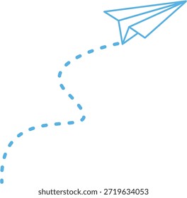 Blue Paper Plane with Dotted Flight Route Trail Minimalist Vector Art