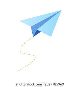 Blue paper plane flat design isolated on white background.