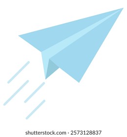 Blue paper plane flat icon isolated on white background.