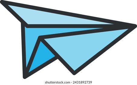 Blue paper plane icon with black outline, isolated on a white background.