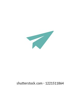 blue paper plane icon. Flat origami airplane isolated on white background. Vector illustration. Message, letter, mail symbol. Start up and launch, invention and development  sign. 