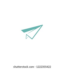 blue paper plane icon. Flat origami airplane isolated on white background. Vector illustration. Message, letter, mail symbol. Start up and launch, invention and development  sign. 