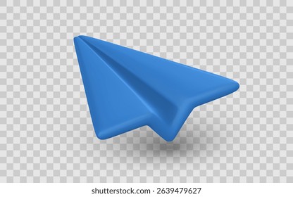Blue Paper Plane Icon on Transparent Background, Perfect for Communication, Message, or Send Button UI Design. Clean and Minimal Vector Illustration.
