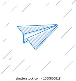 Blue Paper plane line icon isolated on white background. Paper airplane icon. Aircraft sign. Vector Illustration