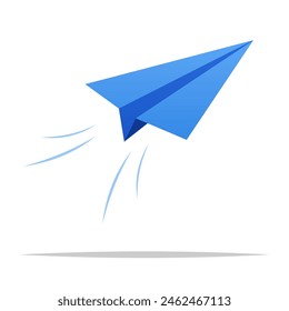 Blue paper plane vector isolated illustration