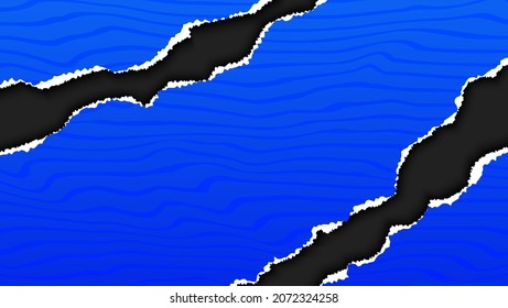 Blue Paper Ripped Torn With Abstract Lines Pattern In Black Background