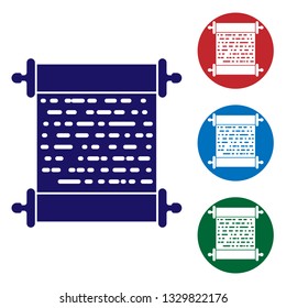 Blue Paper scroll icon isolated on white background. Canvas scroll sign. Set color icon in circle buttons. Vector Illustration