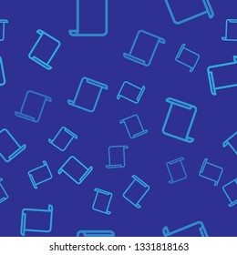 Blue Paper scroll icon isolated seamless pattern on blue background. Canvas scroll sign. Vector Illustration
