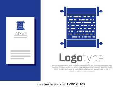 Blue Paper scroll icon isolated on white background. Canvas scroll sign. Logo design template element. Vector Illustration
