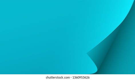 Blue paper sheet with curled corner. Abstract background. Vector illustration. Ads banner backdrop.