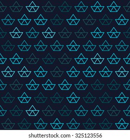 Blue Paper Ship Pattern on Blue Background - Marine Style Seamless Pattern Background - Vector Illustration