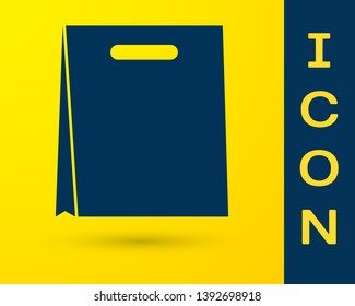 Blue Paper shopping bag icon isolated on yellow background. Package sign. Vector Illustration