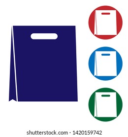 Blue Paper shopping bag icon isolated on white background. Package sign. Set color icon in circle buttons. Vector Illustration