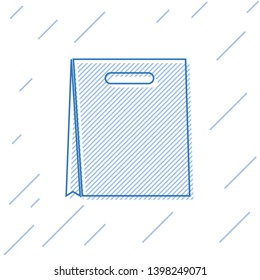 Blue Paper shopping bag line icon isolated on white background. Package sign. Vector Illustration