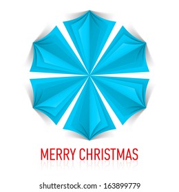 Blue paper snowflake on white background. Christmas card.