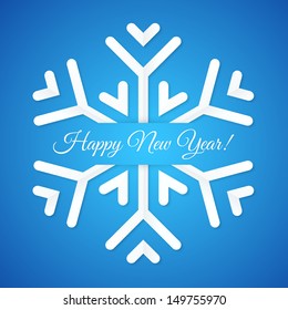 Blue Paper Snowflake Postcard. Christmas Vector Illustration.