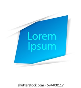 Blue paper sticker and material design with shadows, isolated on white background with lettering. Space for text. Vector illustration. Elements for poster, card, web, design.