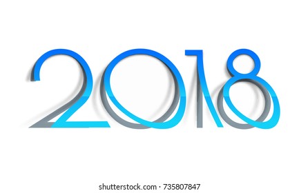 Blue paper text 2018 with shadow for New Year celebration.
