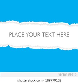 Blue paper torn in the middle, with a white background
