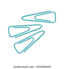Blue paperclips illustration. School supply flat design. Office element - stationery and school supply. Back to school. Three paper clips for notes icon