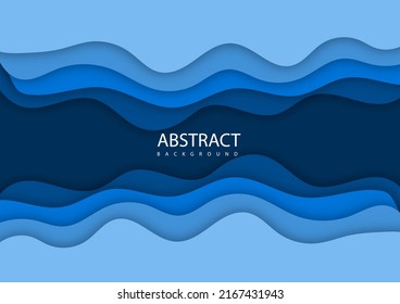 Blue papercut vector graphic template concept style background, 3d element shape template abstract papercut business background.