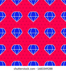 Blue Parachute icon isolated seamless pattern on red background.  Vector Illustration