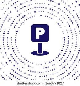 Blaues Parksymbol einzeln auf weißem Hintergrund. Straßenschild. Abstrakte Kreis Zufallspunkte. Vektorillustration-Illustration