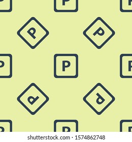 Blue Parking icon isolated seamless pattern on yellow background. Street road sign.  Vector Illustration