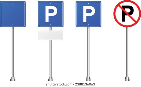 Blue parking Logo, label, icon collection. Parking, traffic sign, no parking icon. Parking on white background. Web element. Vector illustration