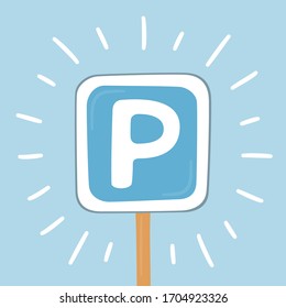 Blue parking road sign. Parking place for car. Isolated vector illustration in flat and cartoon style