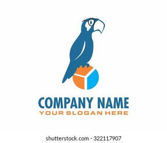 blue parrot macaw bird perched in the diagram chart cartoon character logo icon