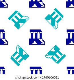 Blue Parthenon from Athens, Greece Acropolis icon isolated seamless pattern on white background. Greek ancient national landmark.  Vector