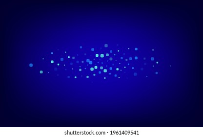 Blue Particle Effect Blue Vector Background. Falling Square Banner. Carnaval Confetti Pattern. Turquoise Flying Design.