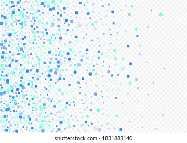 Blue Particle Falling Vector Transparent Background. Celebrate Rhombus Card. Abstract Cell Illustration. Turquoise Flying Invitation.