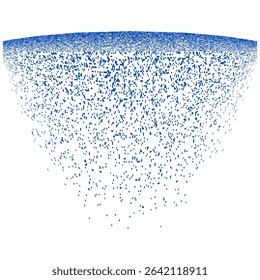 Blue particle gradient. Dots density shape. Abstract vector triangle. Soft fading.