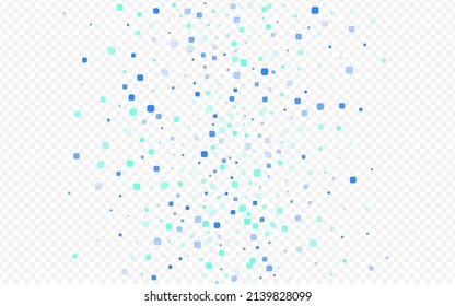Blue Particle Independence Vector Transparent Background. Carnaval Square Wallpaper. Effect Cell Backdrop. Turquoise Flying Invitation.