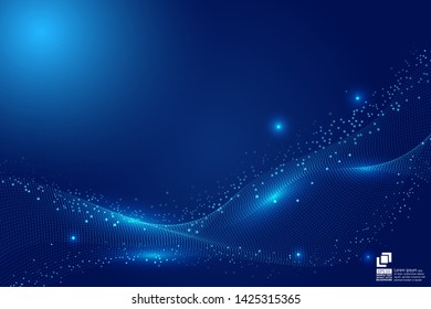 Blue particle line wave abstract technology background modern design with copy space, Vector illustration for your business and web banner design.