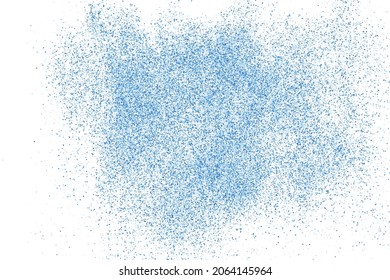 Blue particle spray splash vector on white background with abstract dust powder creating dot speckle scatter dispersion texture in vibrant water droplet effect