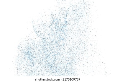 Blue particle spray splash vector on white background with abstract dust powder creating dot speckle scatter dispersion texture in vibrant water droplet effect