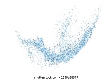 Resumen De Trozos De Agua En Fondo Blanco. Movimiento Congelado De Drogas Redondas. Lluvia, textura superpuesta de nieve. Explosión Azul De Confetti. Elemento de diseño. Ilustración vectorial, EPS 10.