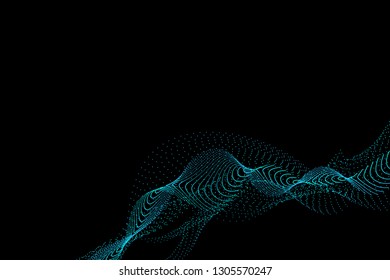 Blue Particle Wave Abstract Background. Vector
