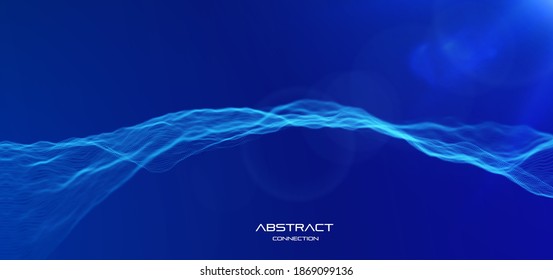 Blue particle wave background. Abstract dynamic mesh. Big data technology. Vector grid illustration.