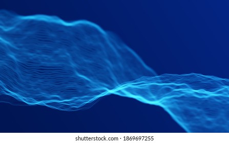 Blue particle wave background. Abstract dynamic mesh. Big data technology. Vector grid illustration.